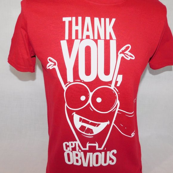 Thank You CAPTAIN OBVIOUS Mens M Red White Graphic T Shirt Humor Funny - Picture 3 of 6